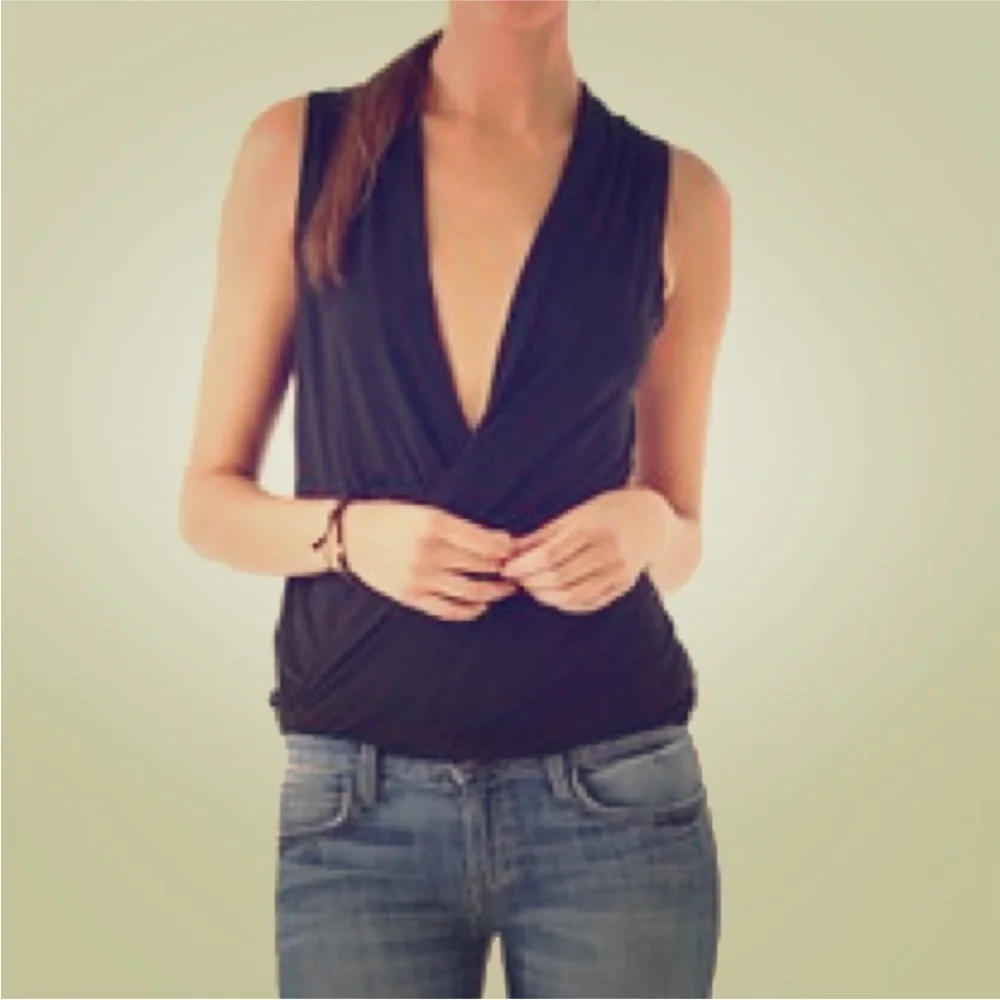 Lanston Revolve Surplice Drape Crossover Tank XS Navy Blue Stripe